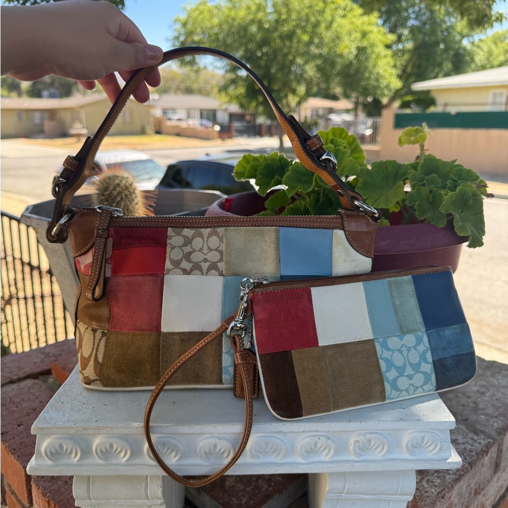 Coach Multicolor Patchwork Shoulder Bag and Wristlet